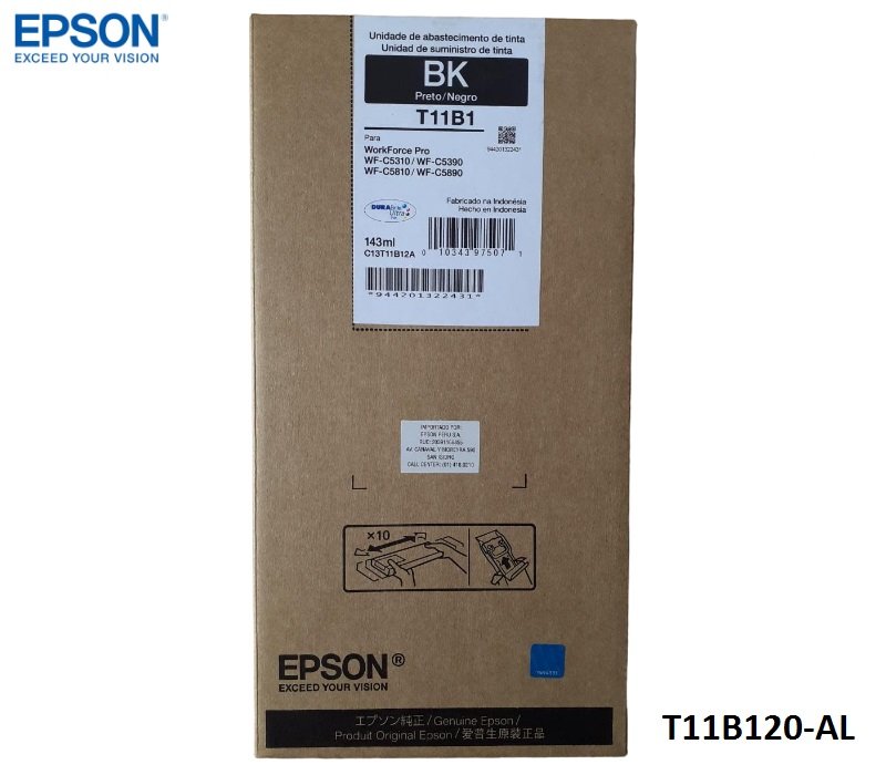 Bolsa De Tinta Epson T11B120-AL Color Black 143ml, Para Impresora Multifuncional Epson Pro Workforce WF-C5310 / WF-C5390 / WF-C5810 / WF-C5890, 10,000 Páginas.
