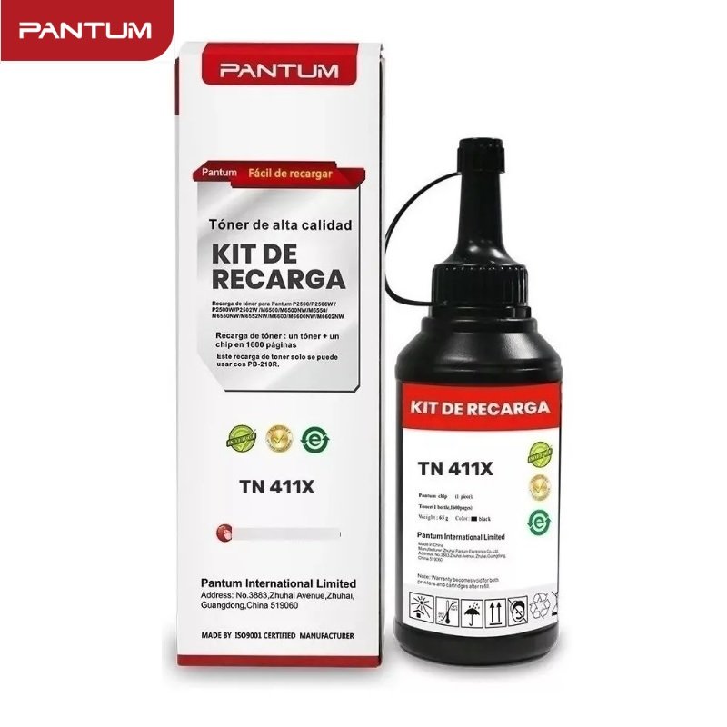 Refill Kit Recarga Toner Pantum TN-411X Color Negro, Impresoras Pantum P3010 / P3300 / M6700 / M7100 / M6800 / M7200 / M7300, Rendimiento 6,000 Paginas.