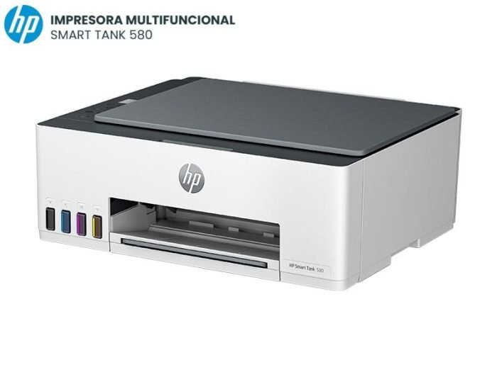 Impresora HP Smart Tank 580 1F3Y2A Multifuncional, Wifi, Bluetooth, Sistema Continuo, Inyección térmica de tinta HP, Funciones Impresión, copia, escaneado.