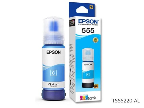 Botella De Tinta Epson T555220-AL 555 Cyan 70ml, Para Impresora Multifuncional Epson EcoTank L8160/L8180, Rendimiento 7,300 Paginas. Envios A Lima & Provincia.