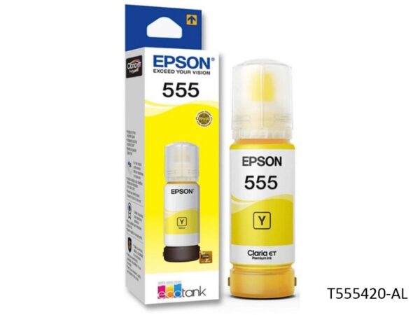 Botella De Tinta Epson T555420-AL 555 Amarillo 70ml, Para Impresora Multifuncional Epson EcoTank L8160 / L8180, Rendimiento 7,300 Páginas.