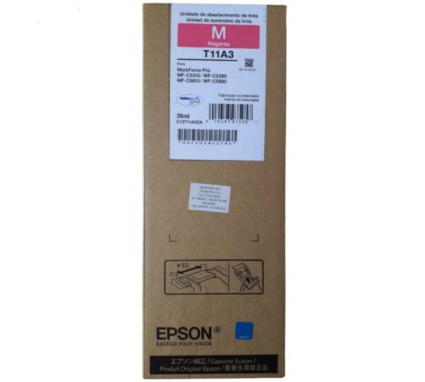 Bolsa De Tinta Epson T11A320-AL 39ml Color Magenta, Para Impresora Multifuncional Epson WorkForce Pro WF-C5310 / WF-C5390 / WF-C5810 / WF-C5890, 5,000 Páginas.
