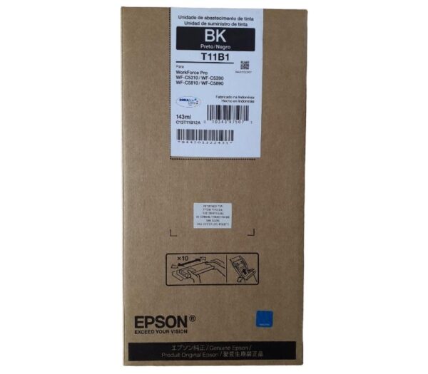 Bolsa De Tinta Epson T11B120-AL Color Black 143ml, Para Impresora Multifuncional Epson Pro WorkForce WF-C5310 / WF-C5390 / WF-C5810 / WF-C5890, 10,000 Páginas.