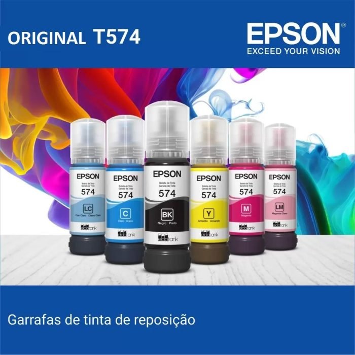 Tinta Epson EcoTank L8050 / L18050, Color Black / Cyan / Magenta / Yellow / Cyan Light / Magenta Light, Epson T574 - Capacidad 70ml, 7,300 Páginas, Original.