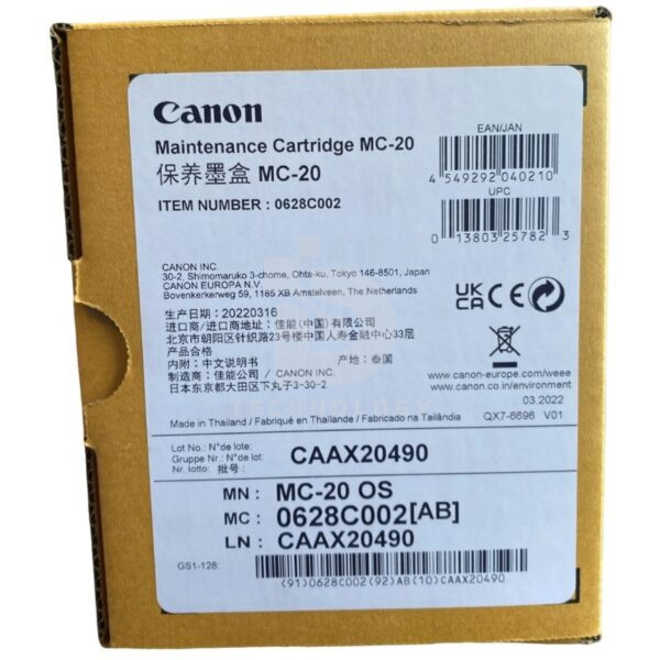 Caja De Mantenimiento Canon MC-20 Color Negro, Para Impresora Fotografica Canon imagePROGRAF PRO-1000 | Canon IPF PRO-500, Rendimiento 20,000 Paginas - Original.