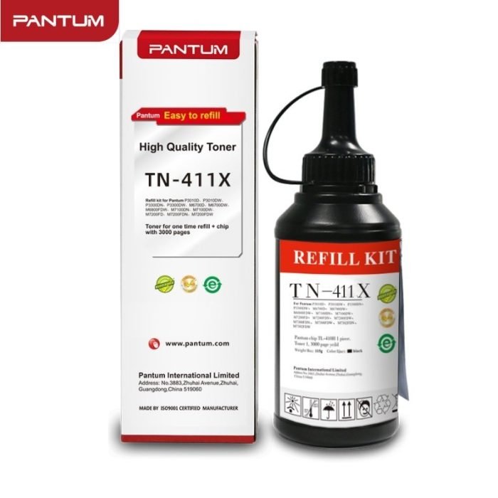 Refill Kit Recarga Toner Pantum TN-411X Negro, Para Impresora Pantum P3010 / P3300 / M6700 / M7100 / M6800 / M7200 / M7300, Rendimiento 6,000 Paginas.