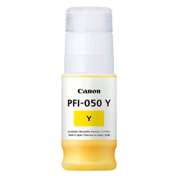 Botella De Tinta Canon PFI-050 Y Color Amarillo, Compatibilidad Impresora de Gran Formato Canon imagePROGRAF TC-20 / TC-20M, Capacidad 70ml, Producto Original.