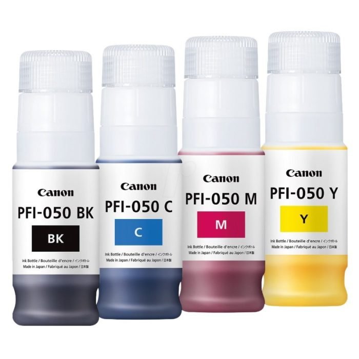 Pack De Tintas Canon PFI-050 70ml, Color Black, Cian, Magenta, Amarillo, Para Impresora de Gran Formato Canon imagePROGRAF TC-20 / TC-20M.