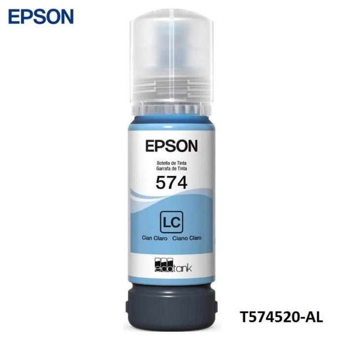 Botella De Tinta Epson T574520-AL Color Cyan Light, Capacidad 70ml, Para Impresora Fotografica Epson EcoTank L8050 / L18050, Rendimiento 7,300 Páginas.