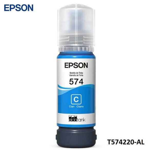 Botella De Tinta Epson T574220-AL Color Cian, Capacidad 70ml, Para Impresora Fotografica Epson EcoTank L8050 / L18050, Rendimiento 7,300 Páginas.