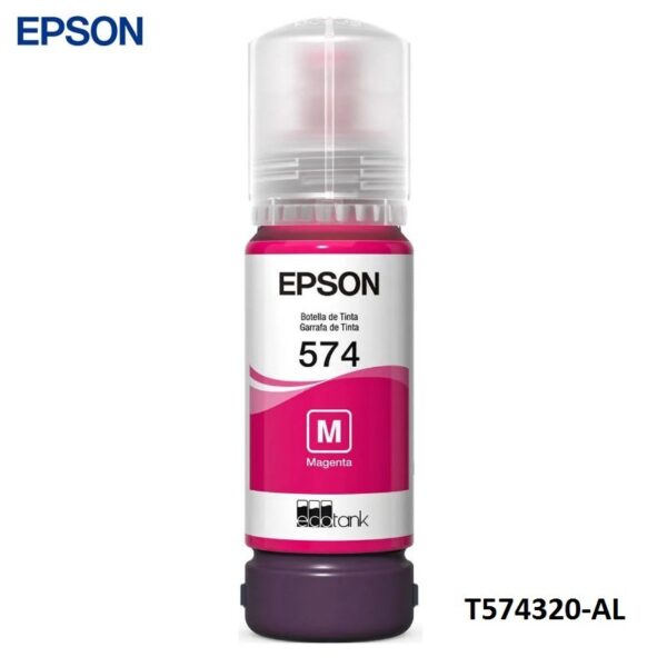 Botella De Tinta Epson T574320-AL Color Magenta, Capacidad 70ml, Para Impresora Fotografica Epson EcoTank L8050 / L18050, Rendimiento 7,300 Páginas.