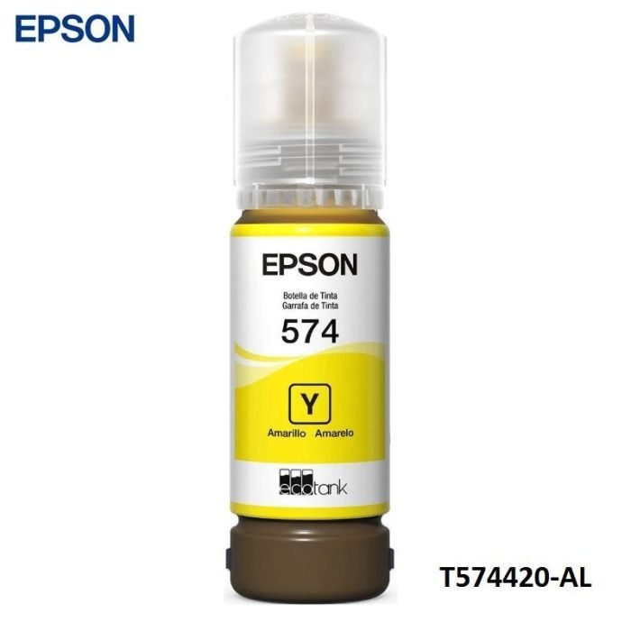 Botella De Tinta Epson T574420-AL Color Yellow, Capacidad 70ml, Para Impresora Fotografica Epson EcoTank L8050 / L18050, Rendimiento 7,300 Páginas.
