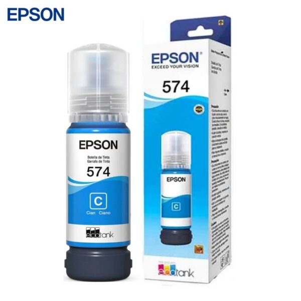 Botella De Tinta Epson T574220-AL Color Cian, Capacidad 70ml, Para Impresora Fotografica Epson EcoTank L8050 / L18050, Rendimiento 7,300 Páginas.