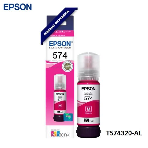 Botella De Tinta Epson T574320-AL Color Magenta, Capacidad 70ml, Para Impresora Fotografica Epson EcoTank L8050 / L18050, Rendimiento 7,300 Páginas.