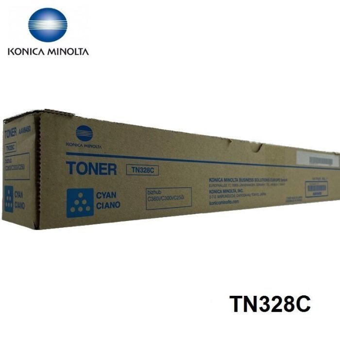 Toner Konica Minolta TN328C (AAV8490) Color Cian, Para Impresora Fotocopiadora Konica Minolta Bizhub C250i / C300i / C360i, Rendimiento 28,000 Páginas.