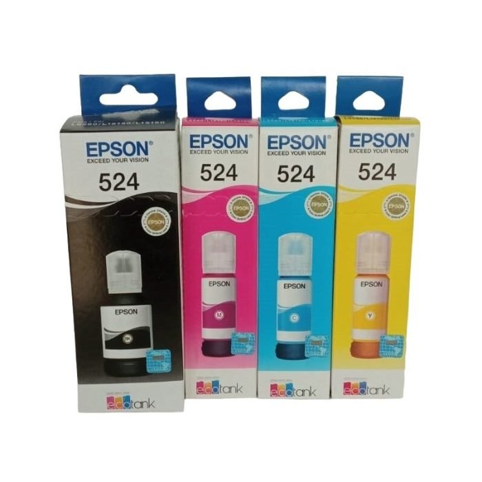 Botella De Tintas Epson T524 Color Negro, Cyan, Magenta, Amarillo, Para Impresoras Epson Multifuncional EcoTank L6580 / L15150 / L15160. (Juego Completo).