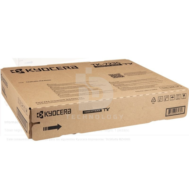Toner Kyocera TK-7237 Original Color Negro, Para Impresora e Fotocopiadora Kyocera TASKalfa MZ4000i, Rendimiento 35.000 Páginas.